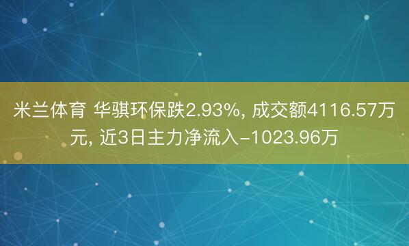 米兰体育 华骐环保跌2.93%， 成交额4116.57万元， 近3日主力净流入-1023.96万
