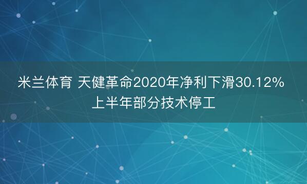 米兰体育 天健革命2020年净利下滑30.12% 上半年部分技术停工