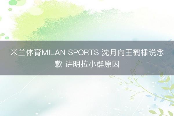 米兰体育MILAN SPORTS 沈月向王鹤棣说念歉 讲明拉小群原因