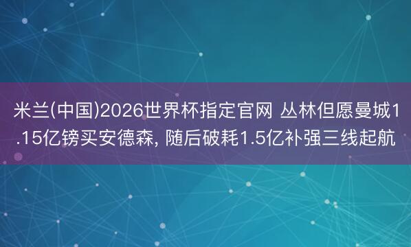 米兰(中国)2026世界杯指定官网 丛林但愿曼城1.15亿镑买安德森， 随后破耗1.5亿补强三线起航