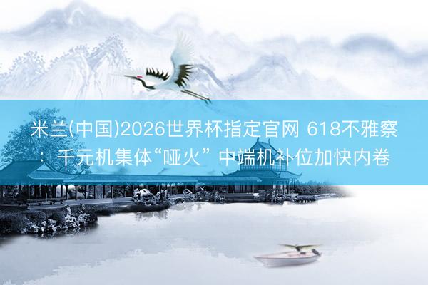米兰(中国)2026世界杯指定官网 618不雅察：千元机集体“哑火” 中端机补位加快内卷
